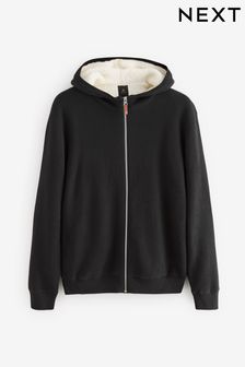 Black Regular Fit 100% Cotton Borg Lined Knitted Hoodie (B99101) | $105