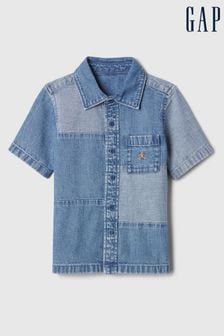 Gap Blue Cotton Brannan Bear Patchwork Denim Baby Shirt (6mths-5yrs) (B99191) | €29