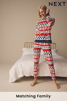 Red/Navy Blue Matching Family Womens Christmas Fairisle Pattern 100% Cotton Pyjamas (B99282) | $30