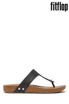 Fitflop Iqushion Leather Toe Post Black Sandals (B99304) | 477 LEI