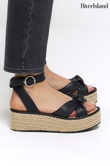 River Island Black Wide Fit Espadrille Sandals (B99376) | AED227