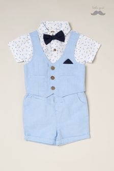 Little Gent Blue Shirt Style Bodysuit Shorts And Bowtie Outfit Set (B99389) | kr550