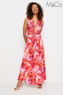 برتقالي - M&co Tropical Print Knot Front Maxi Dress (B99419) | 23 ر.ع