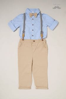 Little Gent Blue Shirt Bodysuit Bowtie Loop Brace And Trousers Outfit Set