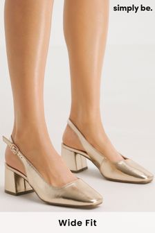 Simply Be Gold Flexi Sole Kitten Heel Slingback Block Heel Shoes (B99564) | AED189