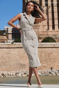 Sosandar Natural Pinstripe Denim Blazer Dress (B99568) | kr1,155