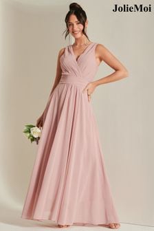 Jolie Moi Mauve Pink Pleated Bodice Chiffon Maxi Dress (B99794) | $135