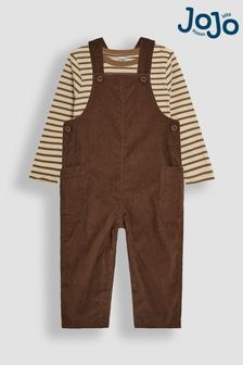 JoJo Maman Bébé Brown 2-Piece Classic Cord Dungarees & Stripe Top Set (B99814) | $51