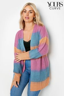 Yours Curve Blue Pastel Pink & Blue Ombre Stripe Knitted Cardigan (B99879) | 217 SAR