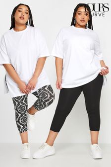 Yours Curve Black 2 PACK Black & White Ditsy Floral Print Cropped Leggings (B99959) | $41