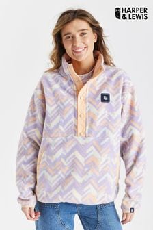 Harper & Lewis Purple Brook Retro Pattern Popper Neck Polar Fleece (B99960) | €86