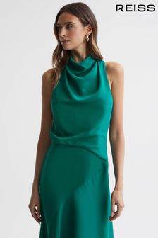 Reiss Green Giana Petite High Neck Draped Midi Dress (BCN066) | €347