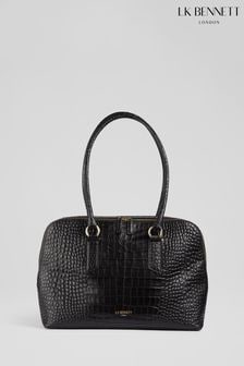 LK Bennett Jamie Croc Effect Leather Black Tote Bag (C00078) | ₪ 1,655