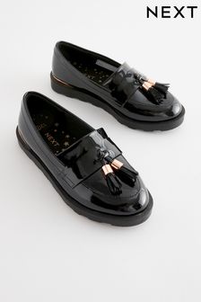 Black Rose Gold Standard Fit (F) School Tassel Loafers (C00126) | ₪ 105 - ₪ 134