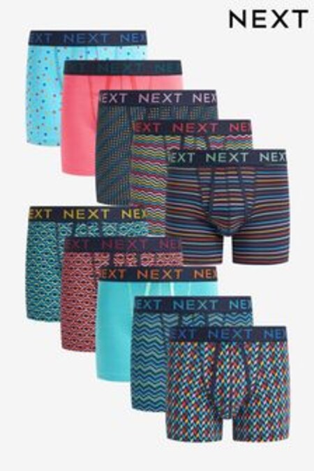 Navy Mixed Print A-Front Boxers 10 Pack (C00190) | $126