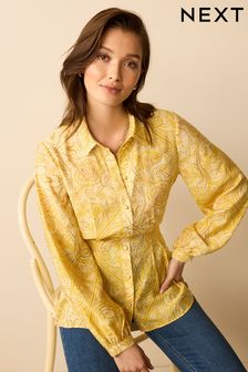 Yellow Paisley Print Waisted Detail Shirt (C00330) | $55