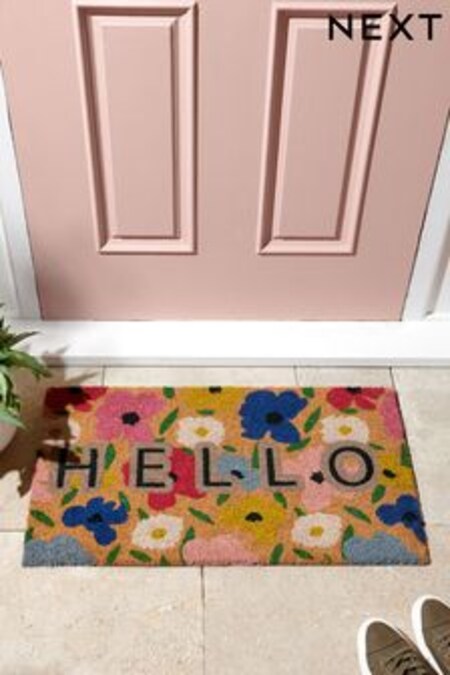 Multi Floral Poppy Hello Doormat (C00416) | $31