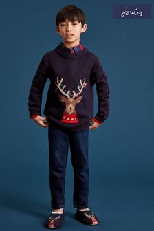Joules Blue Cracking Intarsia Family Christmas Jumper (C00421) | €19 - €20