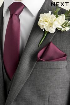 Burgundy Red Silk Tie And Pocket Square Set (C00616) | AED83