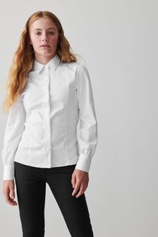 Clarks White Long Sleeve Clarks Senior Girls Fitted Lace Trim School Shirt (C00788) | $24 - $27