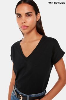 Schwarz - Whistles Willa T-Shirt mit Flügelärmeln und V-Ausschnitt, Weiß (C00803) | 55 €