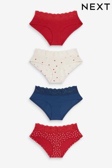 Heart Print Short Lace Trim Cotton Blend Knickers 4 Pack (C00826) | CHF 21