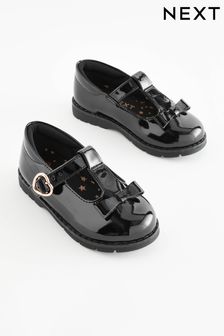 Black Patent Standard Fit (F) School Junior Bow T-Bar Shoes (C01117) | $36 - $49