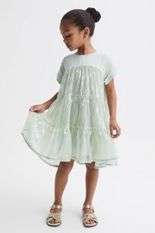 Reiss Sage Luci Junior Sequin Tiered Dress (C01183) | 551 QAR