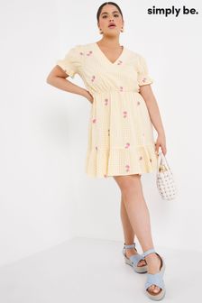 Simply Be Pink Gingham Embroidered Smock Dress (C01297) | ₪ 196