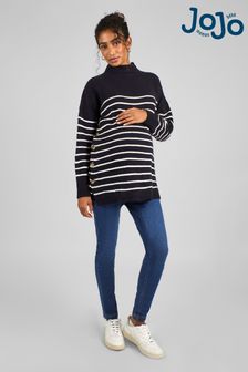 Marineblau und Ecru/Creme gestreift - Jojo Maman Bébé Umstands- & Stillmode Pullover mit Stehkragen (C01384) | 63 €