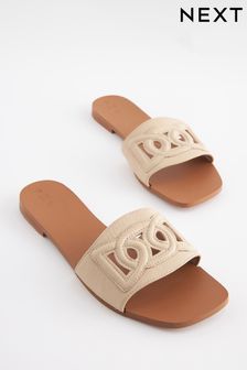 Cream Premium Leather Flat Cut Out Detail Mule Sandals (C01415) | TRY 727