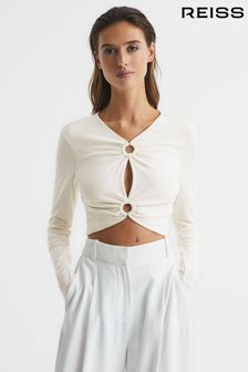 Reiss Cream Hannah Ring Front Crop Top (C01532) | 61,740 Ft