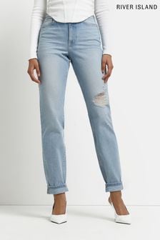 River Island Blue Light Mom High Rise Pale Holiday Jeans (C01581) | €16