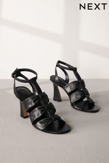 Black Signature Leather Bow Sandals (C01654) | ￥11,050