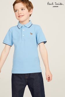 Paul Smith Junior Boys Blue Short Sleeve Zebra Logo Polo Shirt (C01862) | SGD 69