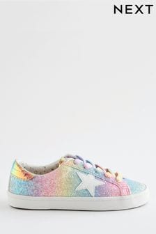 Rainbow Pastel Glitter Star Lace-Up Trainers (C01864) | €21 - €28