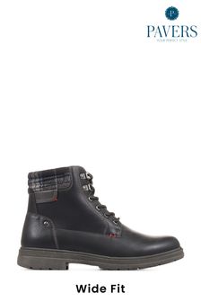 Pavers Wide Fit Hiker Black Ankle Boots (C01935) | $77