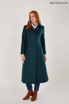 Monsoon Long Blue Minnie Military Coat In Wool Mix (C01965) | 235 €