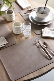 Set of 4 Grey Faux Leather Placemats