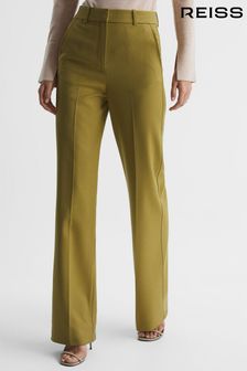 Reiss Green Iris Wool Blend Wide Leg Trousers (C02301) | SGD 413