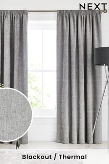 Silver Grey Heavyweight Chenille Pencil Pleat Blackout/Thermal Curtains (C02385) | 94 € - 221 €