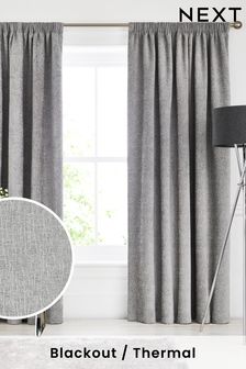 Silver Grey Heavyweight Chenille Pencil Pleat Blackout/Thermal Curtains