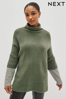 Khaki/Green Knitted Poncho with Mock Sleeve (C02429) | 67 €