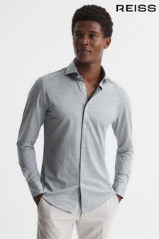 Reiss Grey Melange Nate Cutaway Collar Jersey Slim Fit Shirt (C02437) | €149