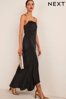 Black Satin Chain Detail Midi Dress (C02577) | €23