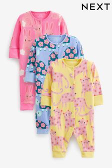 Multi deschis - Set de 3 pijamale întregi fără tălpici cu Bebeluși Pachet (0 luni - 3 ani) (C02585) | 149 LEI - 166 LEI
