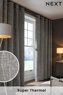 French Grey Heavyweight Chenille Eyelet Super Thermal Curtains (C02590) | €139 - €218