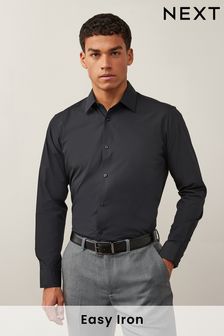黑色 - 窄身版 - 易護理單袖襯衫 (C02636) | NT$840