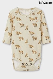 Pijama întreagă cu model vulpe Imprimeuri Lil Atelier Articole unisex pentru bebeluși Natural (C02649) | 120 LEI