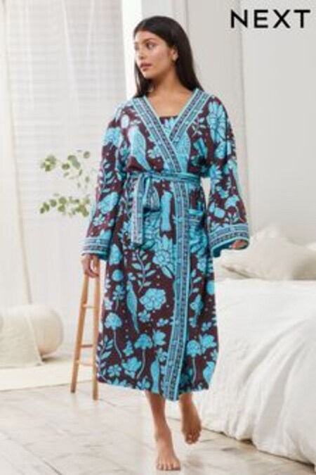 Brown Floral Lightweight Woven Dressing Gown (C02777) | 54 €